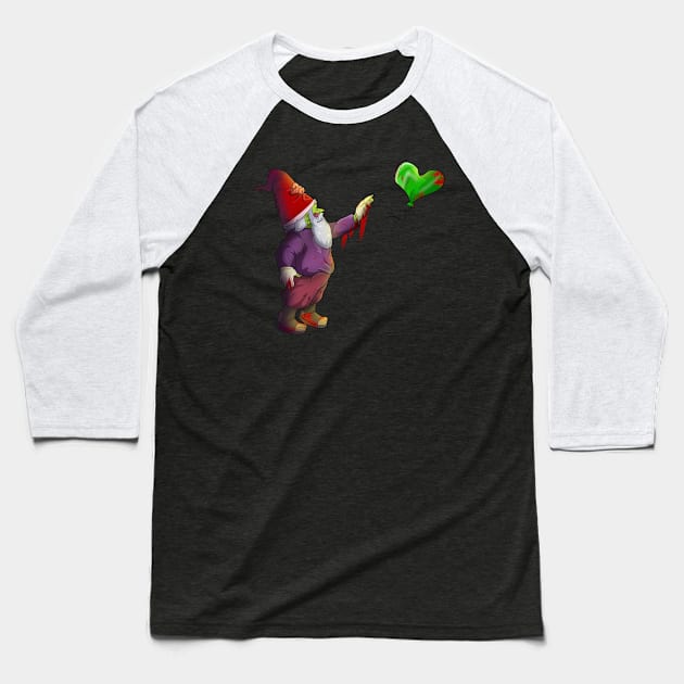 Sad Zombie Lonely Gnome with Balloon Baseball T-Shirt by Trendy Black Sheep